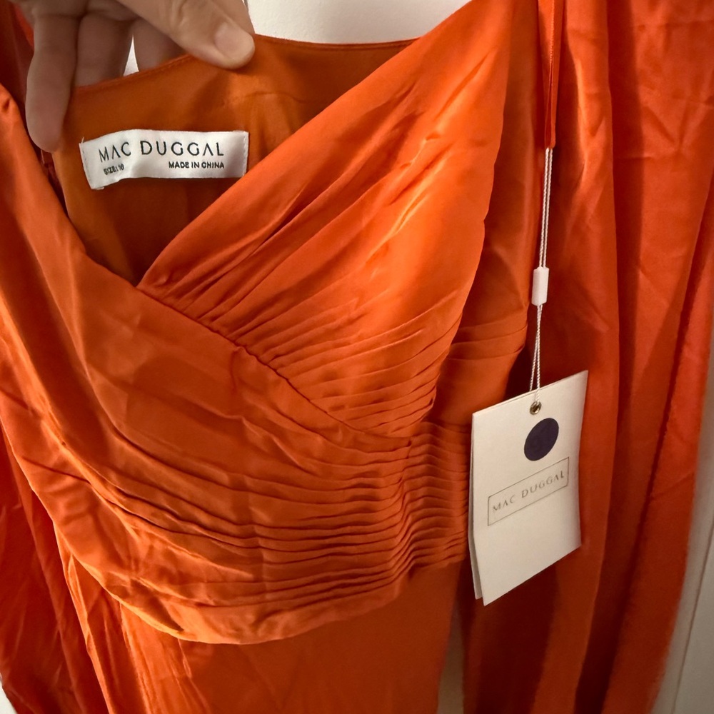 NWT Mac Duggal 68335 Bishop Sleeve Sweetheart Neck Orange Dress - SZ 16 - READ - Picture 4 of 7